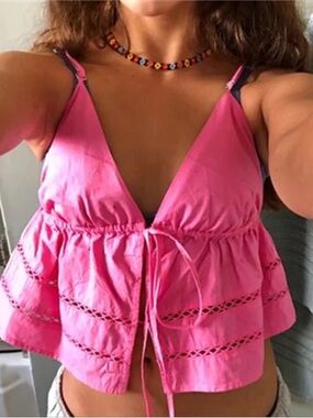 Zara Pink Ruffle Open Front Tie Top: Size Medium